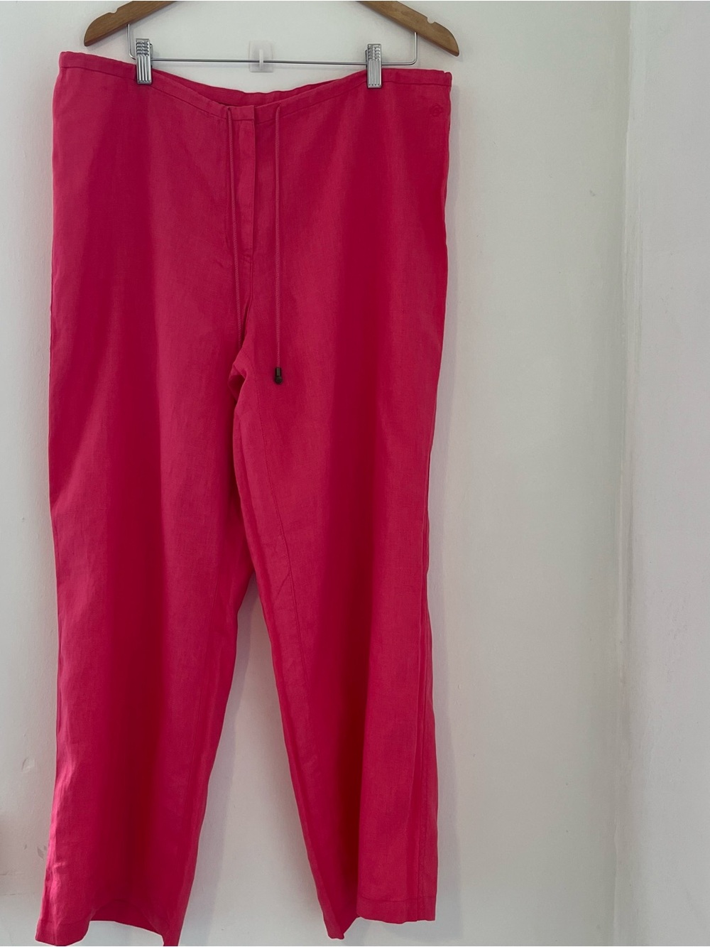 Olsen Europe Vera 100% Flax Linen Women's Wide Leg Pants in Hot Pink